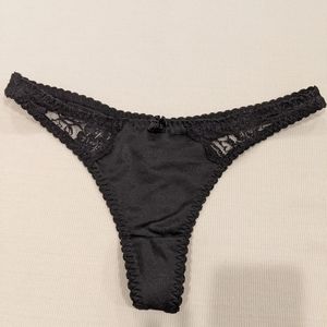 BOGO Rampage Black Sateen & Lace Thong Panties, M